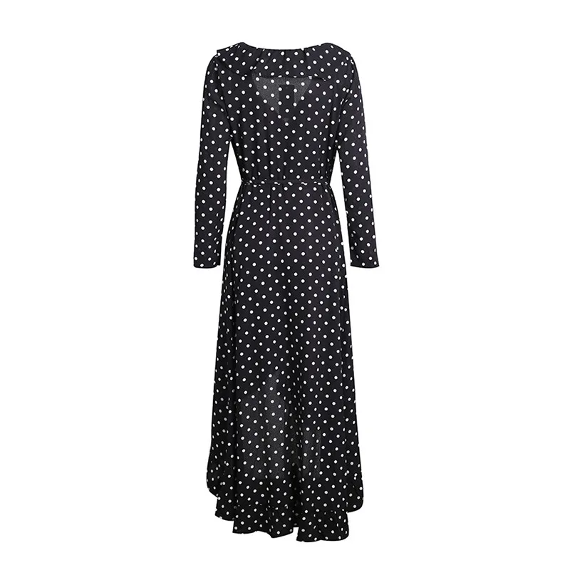 BONGOR LUSS Sexy Deep V-Neck Ruffles Dot Women Maxi Dress Summer Wrap Dress Asymmetrical Casual Dresses With Sashes Bow Tie (3)