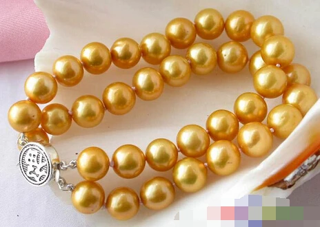 

shitou 00737 2ROW 8" 10-11MM GOLD ROUND FW CULTURED PEARL BRACELET
