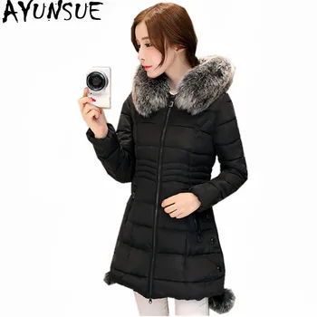 

AYUNSUE High Imitation Fox Fur Collar Parkas Warm Winter Coat Female Hooded Jackets Padded Women Parka Casaco De Inverno WXF379