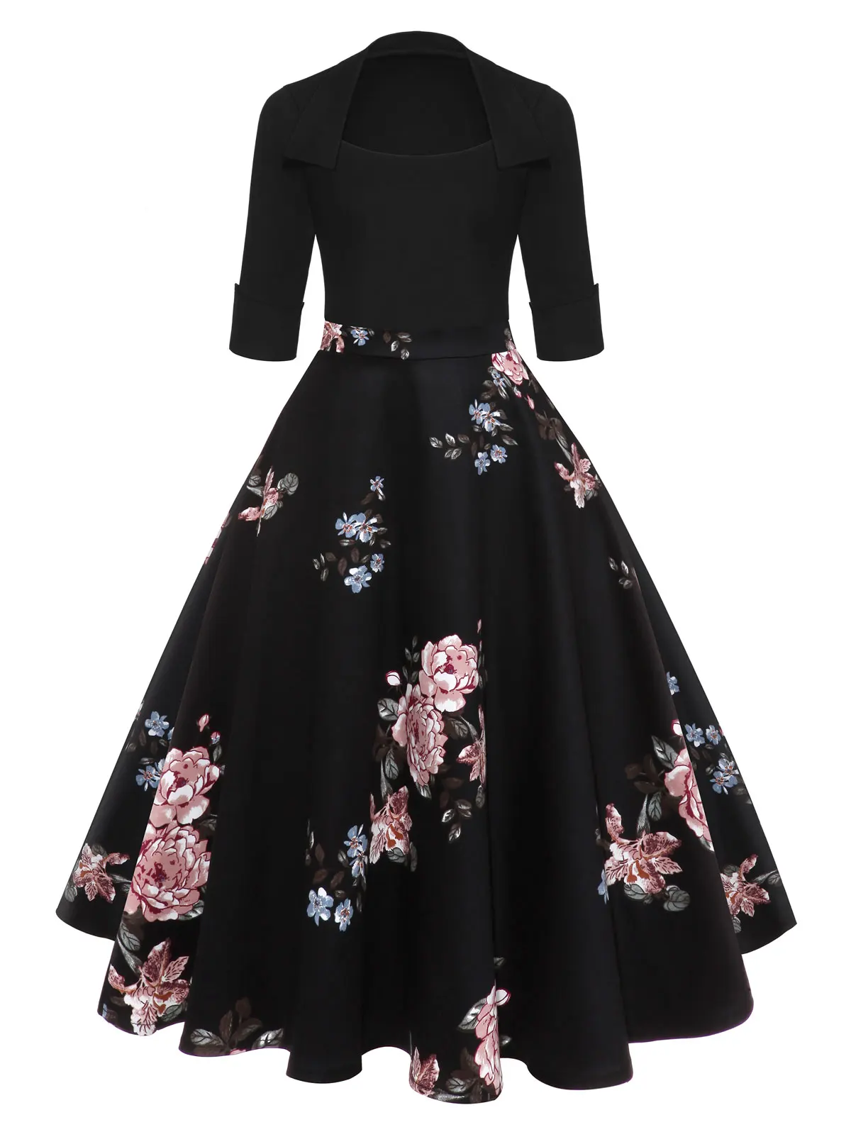Gamiss Audrey Hepburn Vintage Party Dress Women Floral Flare Midi ...