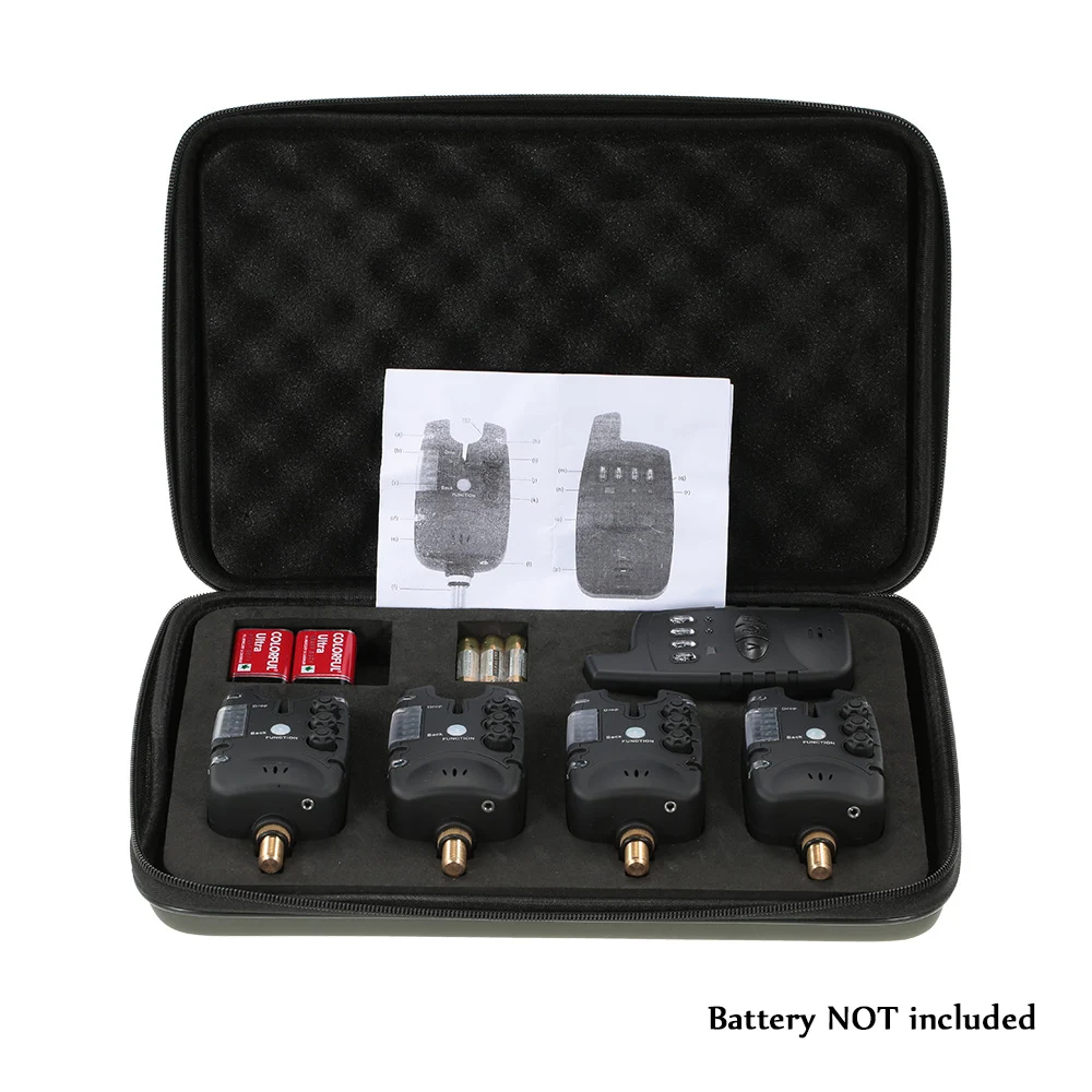 

Lixada Wireless 4+1 Fishing Bite Alarms Set 4 Bite Alert Tone Volume Sound + 1 Receiver in Case LED Carp Fishing JY-27