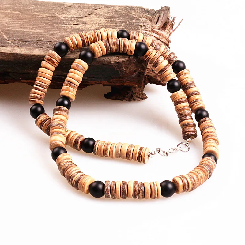 Black Brown 8mm Coco Wood Beads  Necklace Men's Teen's Surfer Choker Wooden 18" 