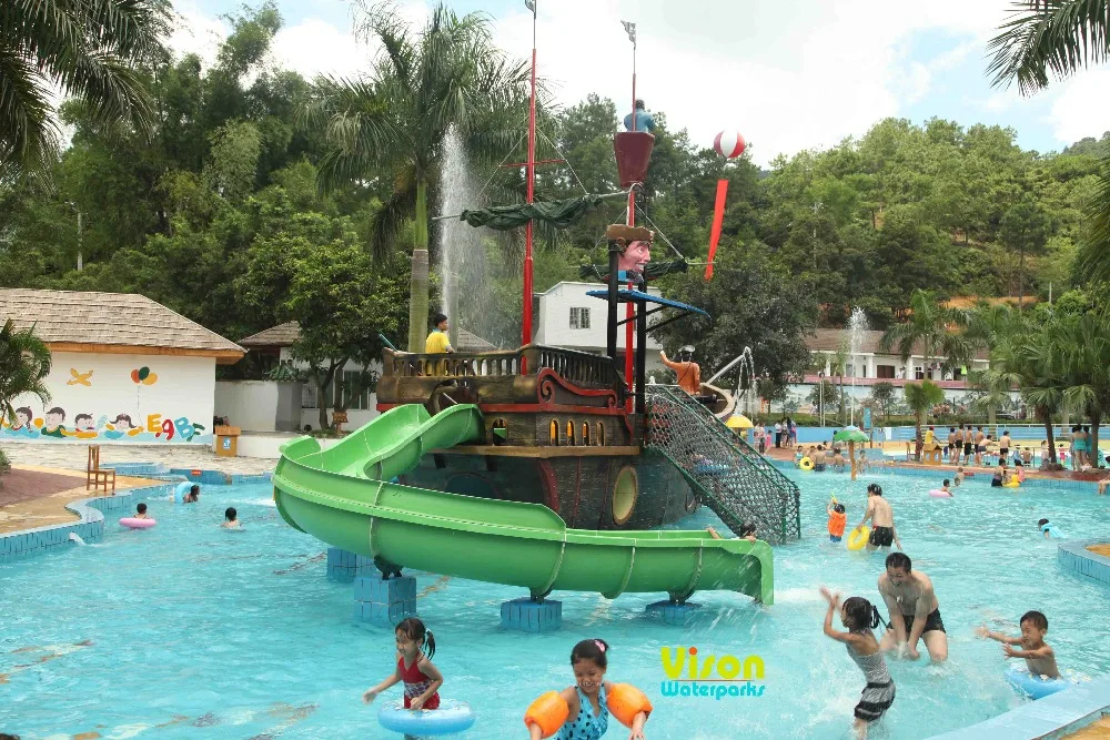 Caribbean Pirate ship boat Shipwreck park pool equipment kids world spiral water slide playground attractions VP-02 (1)