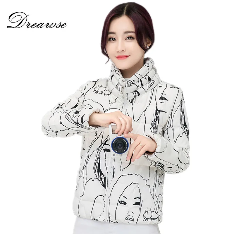 Dreawse Winter Women Korean Warm Printing Short Padded