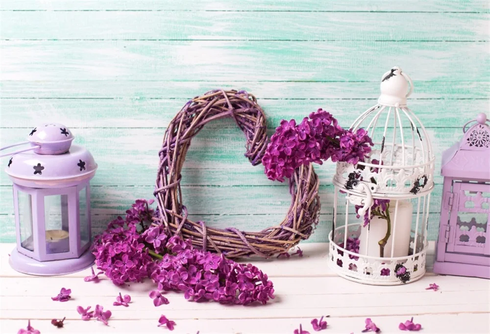 Laeacco Wooden Board Flower Hay Heart Cage Light Baby Photography Backgrounds Customized Photographic Backdrops For Photo