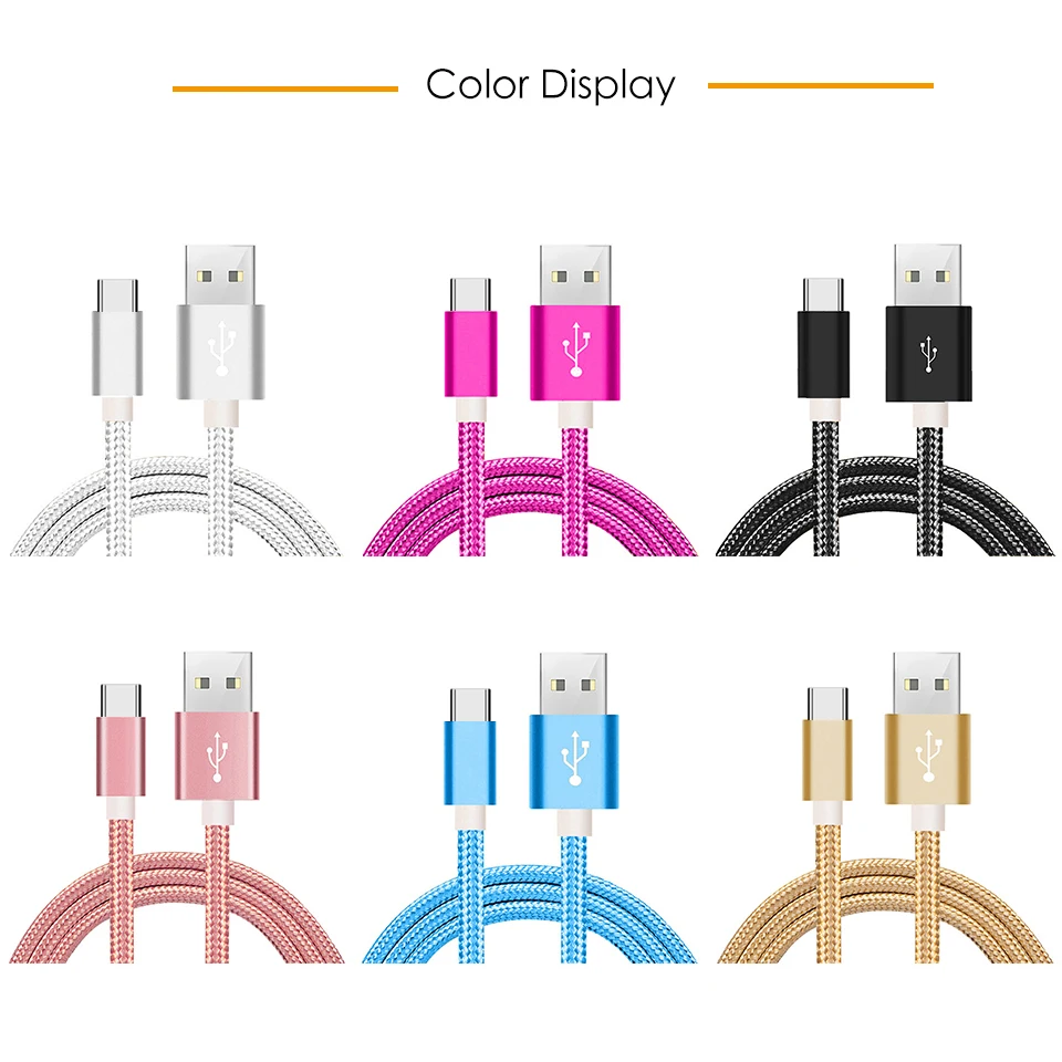 SUPTEC Braided Nylon USB Type C Data Charging Cable For Samsung Xiaom Huawei