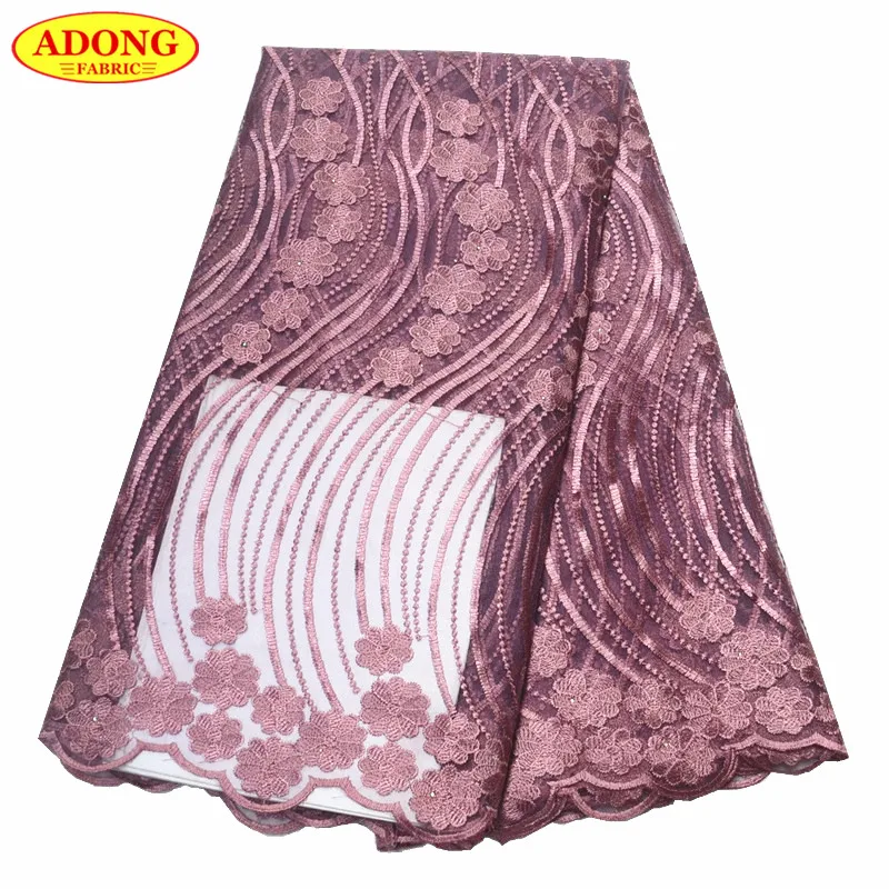 

ADONG African lace fabric high quality 2019 embroidery French net laces fabrics with stones 5 yards/pcs for Nigerian style dress