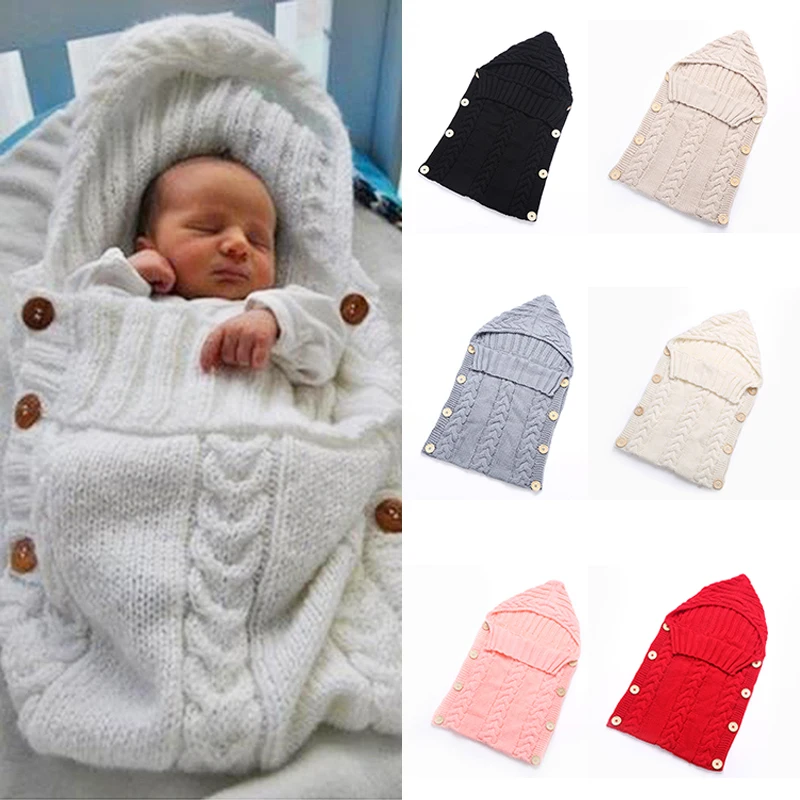 Newborn Baby Knit Crochet Swaddle Wrap Swaddling Blanket Warm Sleeping Bag DHL 