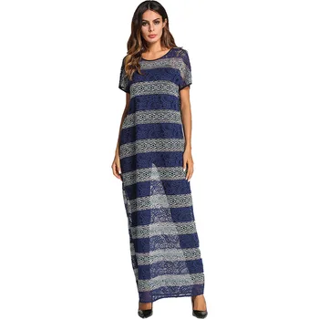 

#1867111# Euramerica Fashion Lace Stripe Muslim Dress Middle East Gown Dresses Mujers Party Dresses Dubai Muslim Dresses