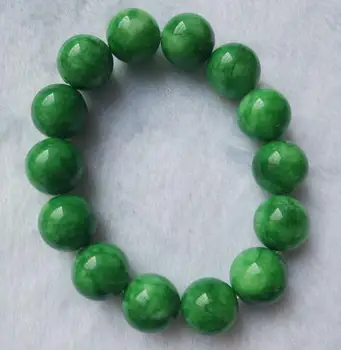 

Fine Jewelry Emerald 14MM Round Bead Jade Charm Bracelets Lucky Amulet Women Men Friendship Bangle
