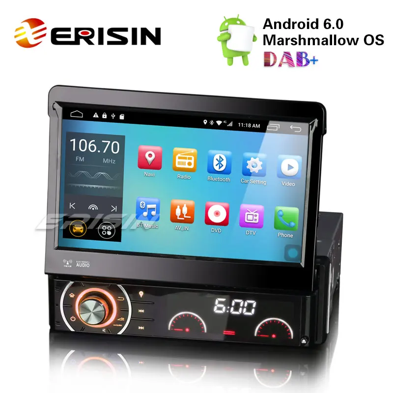 Erisin ES5790U 1 Din автомобильный радиоприемник 7 дюймов Android 6 0 gps навигация 4G WiFi TPMS DAB +