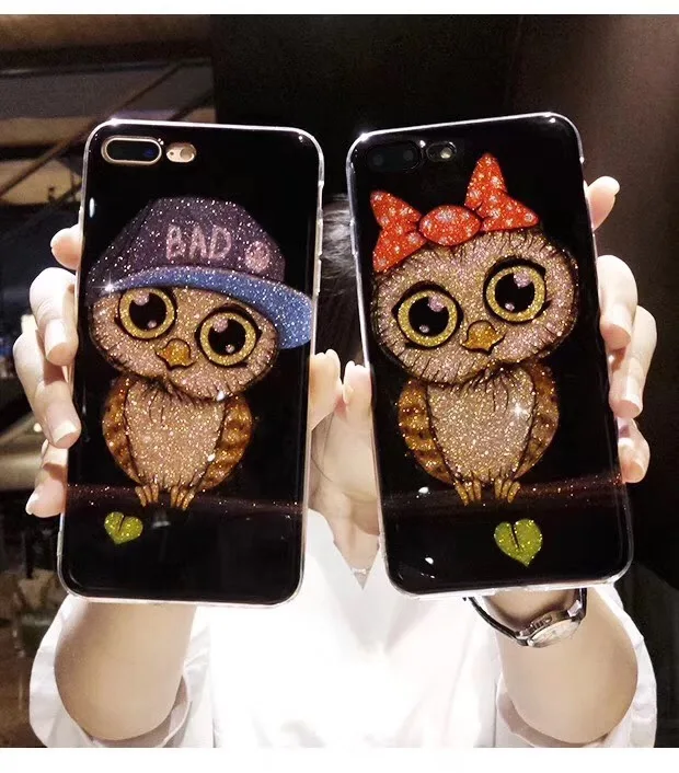 DOYAEL Luxury Cute Lovely Bling Glitter Owl Phone Case For iPhone 7 7 plus 6 6s 6Plus Shining Cute Cartoon Animal Phone Case 