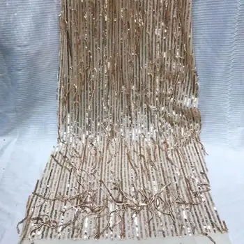 

2019 Upscale African Net Champagne Sequins Lace Tissu High Quality French Tulle Lace Wedding Nigeria fabric 5 Yard