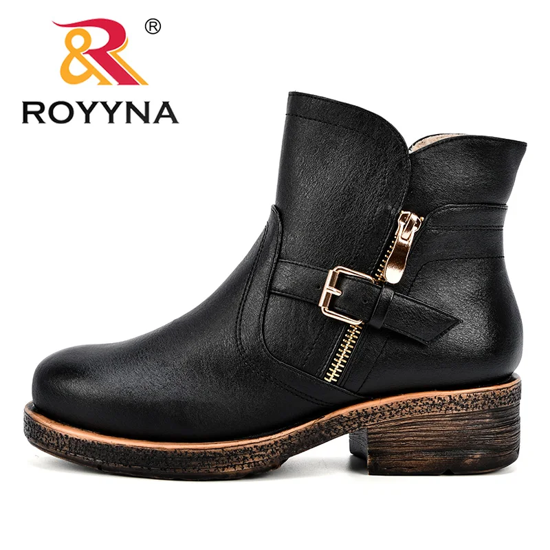 ROYYNA/женские ботильоны; коллекция года; сезон осень-зима; женская повседневная обувь; женская обувь на плоской подошве; модная однотонная обувь на платформе с круглым носком и пряжкой на ремешке