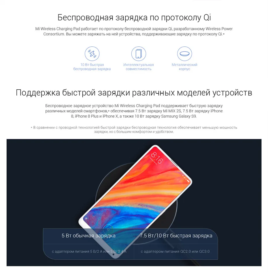 Оригинальное Беспроводное зарядное устройство Xiao mi type C 10 Вт Быстрая зарядка mi Быстрая зарядка для mi x 3 iPhone X 8 Plus samsung S9