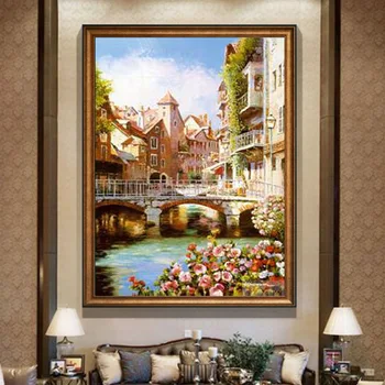 

Handmade Landscapge Oil Paint Painting Modern European Town Scenery on Canvas For Living Room Wedding Decor Art Paintings