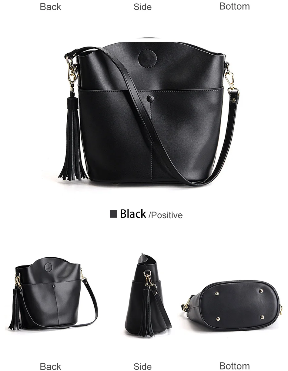 Zency натуральная кожа ретро коричневая Женская сумка через плечо с кисточкой модная женская сумка через плечо черная сумочка