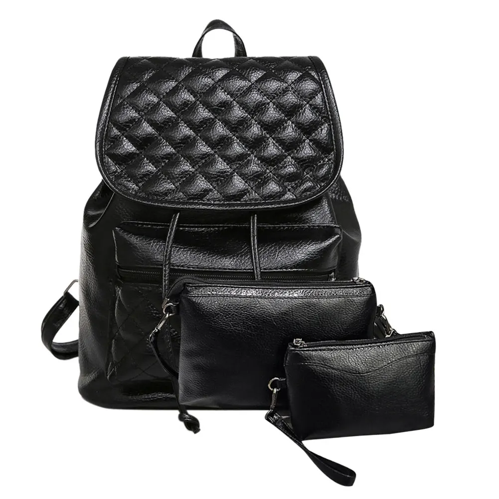 

3pcs PU Leather Backpack Women Casual Shoulder Crossbody Bag Clutch Bag School Bags for Teenage Girls Designed Mochila feminina