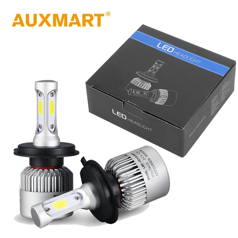 Auxmart S2 Car LED Headlight Kit H4 H7 H11 H13 9005 HB3 9006 HB4 COB LED Head Lamp Single High Low Beam For Nissan Toyota BMW