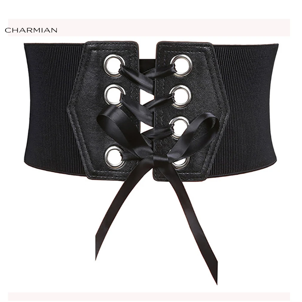 Charmian Fashion Sexy Black Cummerbunds Belt Women Lace Up Belts ...