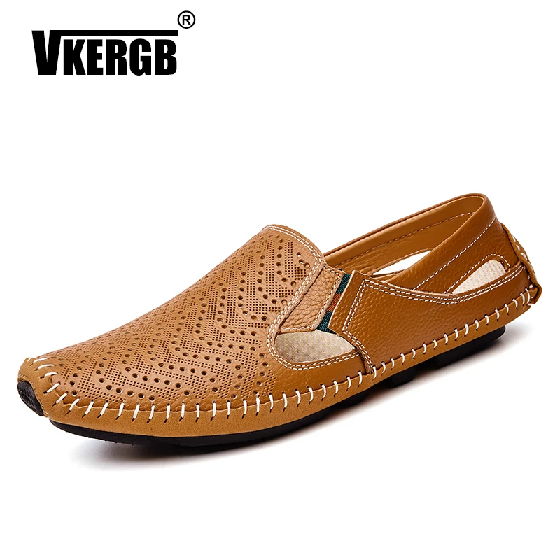

VKERGB High Qualtiy 100% Real Leather Men Casual Shoes Genuine Leather Men Flats Shoes Italian Handmade Leather Male Shoes