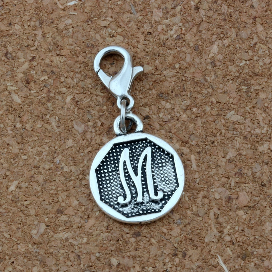 

10pcs/lot Dangle Antique silver "M" Alphabet Initial alloy Charm Fit European Bracelets Jewelry DIY 14.8x30.8mm A-397b
