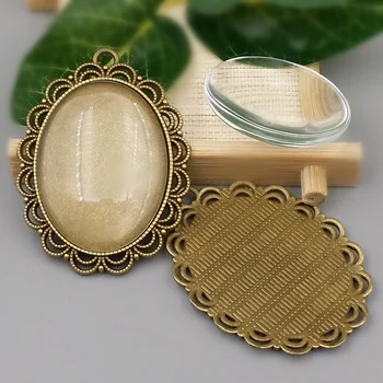 

5 sets/lot 30X40mm Alloy filigree Cameo Oval base Setting Pendant +Clear Glass Cabochons DIY Jewelry Accessories A1029