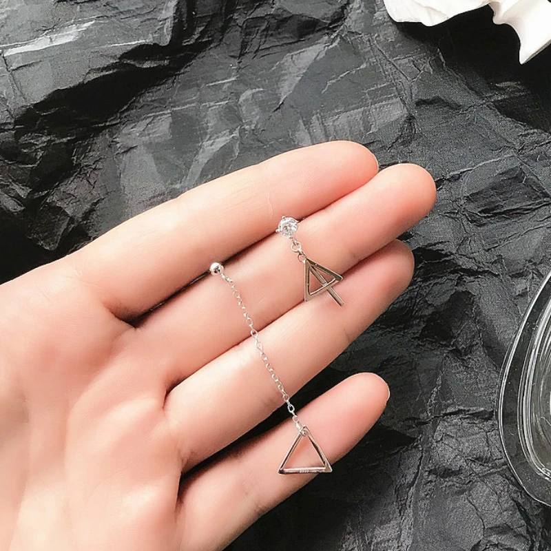 

Hot Sales Silver Earrings 925 Geometry Hollow Triangle Asymmetry Earrings Women's Luxury Crystal Zircon Earrings