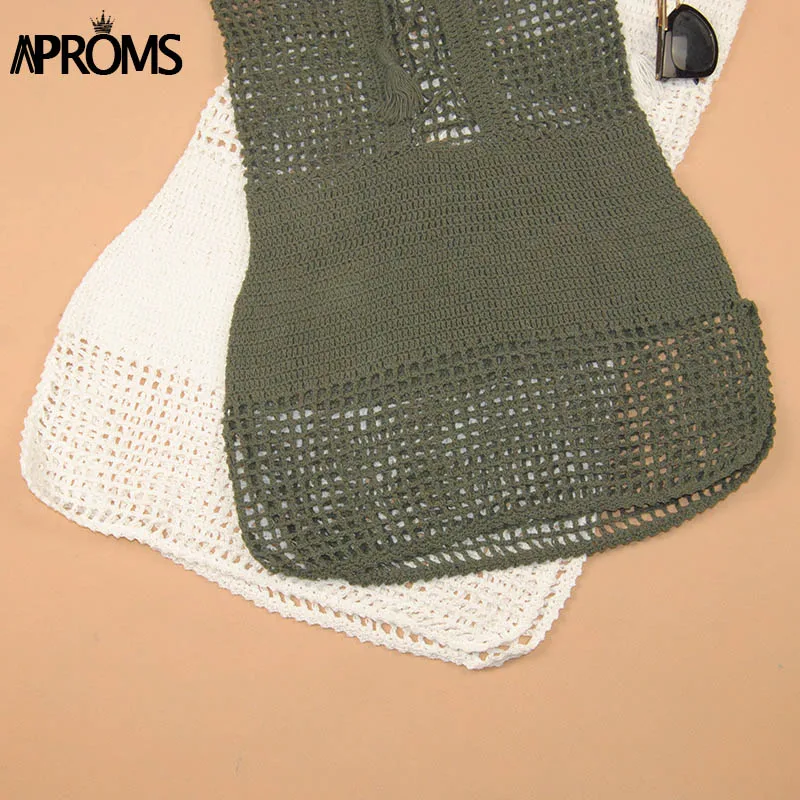 Aproms, сексуальное вязаное платье ручной работы, летнее бикини в стиле бохо, пляжная одежда в стиле 90, для девочек, на шнуровке, с открытыми плечами, облегающее платье, сарафан