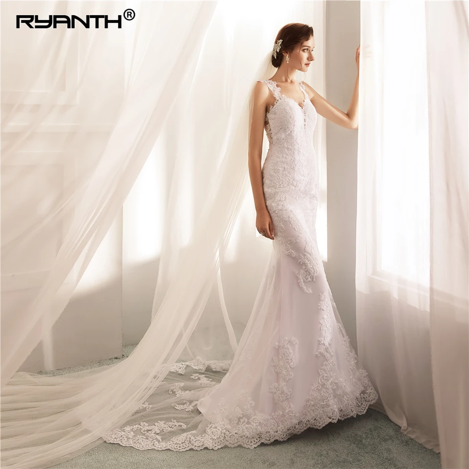 Женское кружевное платье Русалка Boho Vestido De Noiva Пляжное свадебное с открытой