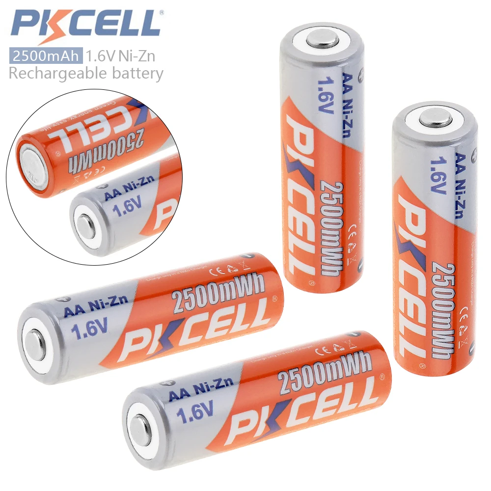

4pcs PKCELL 2500mWh 1.6V Ni-Zn AA Rechargeable Battery NiZn AA Battery with Over-current Protection for Toys Digital Camera MP4