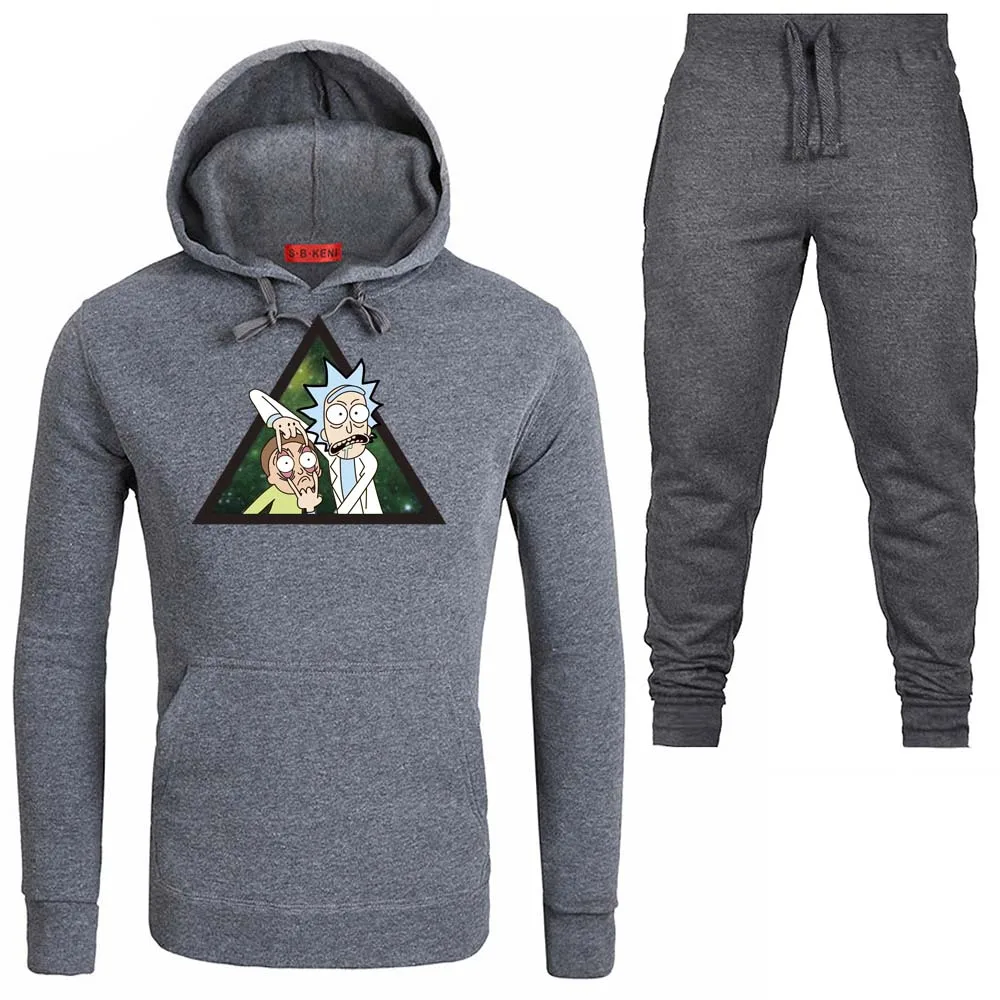 

Autumn 2019 Set Running Sets Men Casual Fleece Hoodies Rick And Morty Jackets Sport Pants Suit Men's Leisure Tracksuits Hoodie