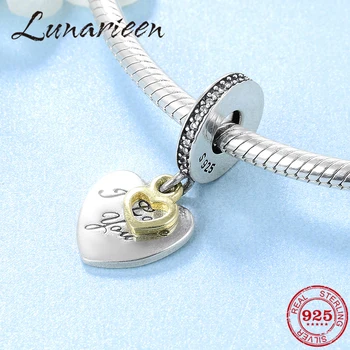 

925 Sterling Silver fashion I LOVE YOU heart gold Color Fine Pendants Fit Original Pandora Charm Bracelet Jewelry making