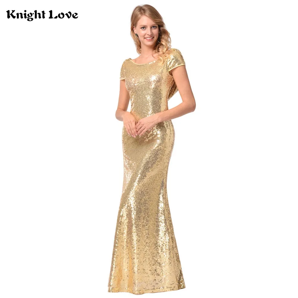 Gold Long Evening Dress Back Cowl Neck Straight Shine Sequin Sparkle Backless Elegant Women Maxi 