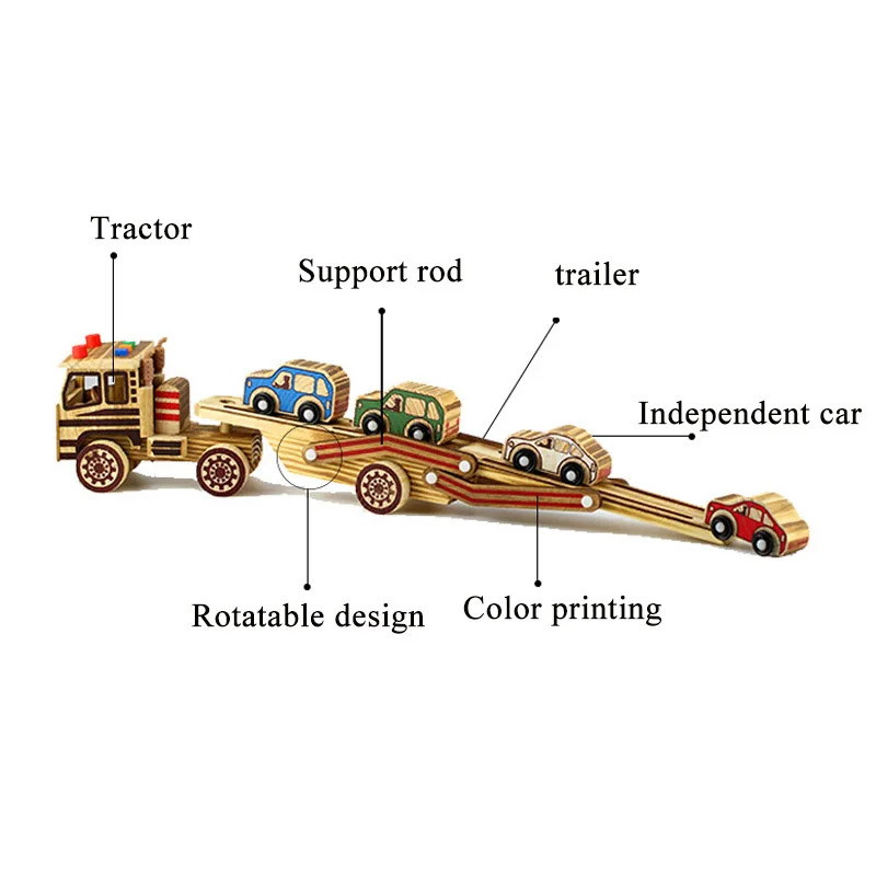  Wooden Double Deck Flat-bed Truck Model Toys Kids Children Boys Foldable Car Transport Vehicle Toy Decoration Brithday Gifts 