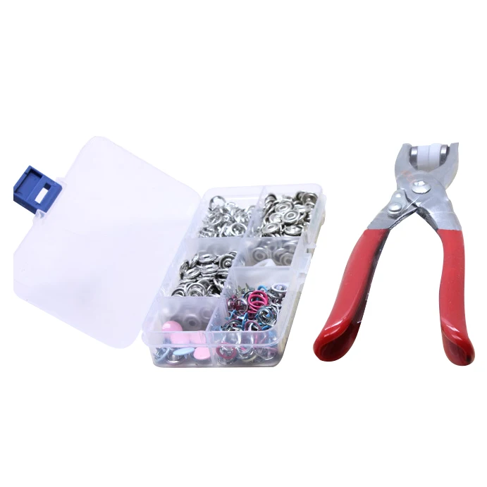 

Prong Ring Fasterner Snap Pliers Craft Tool+110 Sets Multicolor Press Studs Poppers Silver Buttons Sewing Craft Snap 9.5mm ISQ