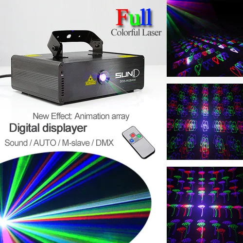 

New SUNY Xmas Remote RGB 400mw DMX Multi-Animation Laser Stage Lighting DJ Party Show Light LED Projector Diode Full Color Sound