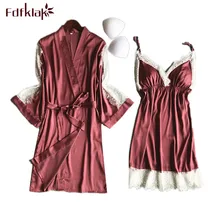 Fdfklak женские халаты весенний Летний Шелковый халат сексуальный комплект для отдыха из двух частей пижамы женские одеяния ночное белье халат