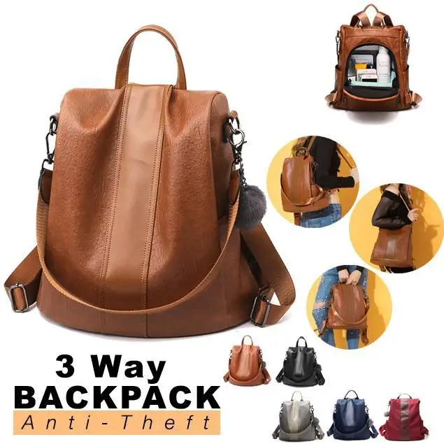 

Three Way Anti-Thief Women's Backpack 2019 Hight Quality PU Women Backpacks Female Larger Capacity Travel Shoulder Bag