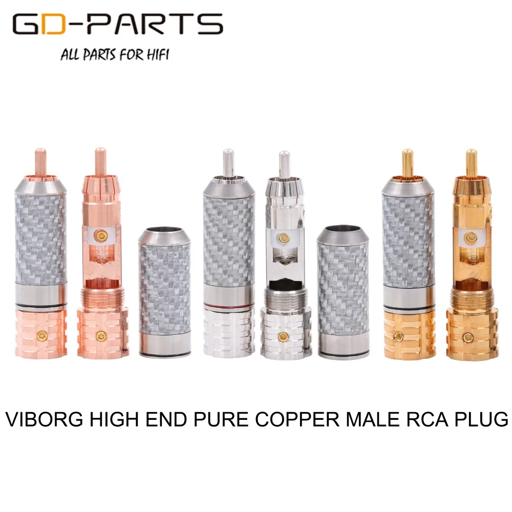 Plugue de Alta Fidelidade de Áudio e Vídeo Terminal de Fibra de Carbono para tv Viborg Cobre Puro Macho Jack Conector cd Dac Amp Turntable Ródio Ouro Rca