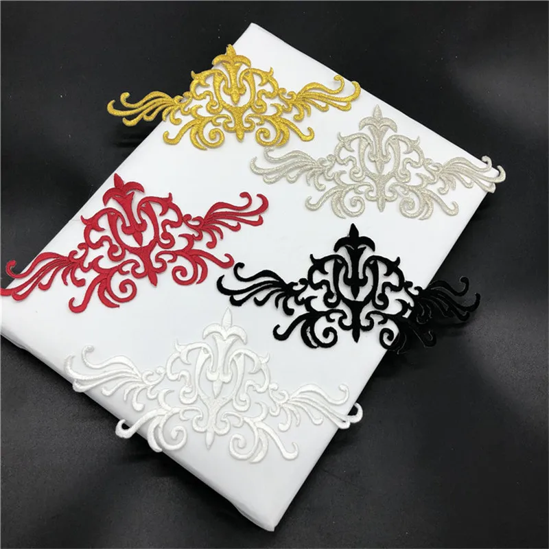 

2Pcs 15X7.5cm Hot-fix Baroque Red Garments Lace Applique Flower Floral Motif Venise Venice Lace Applique DIY Accessory BD0468