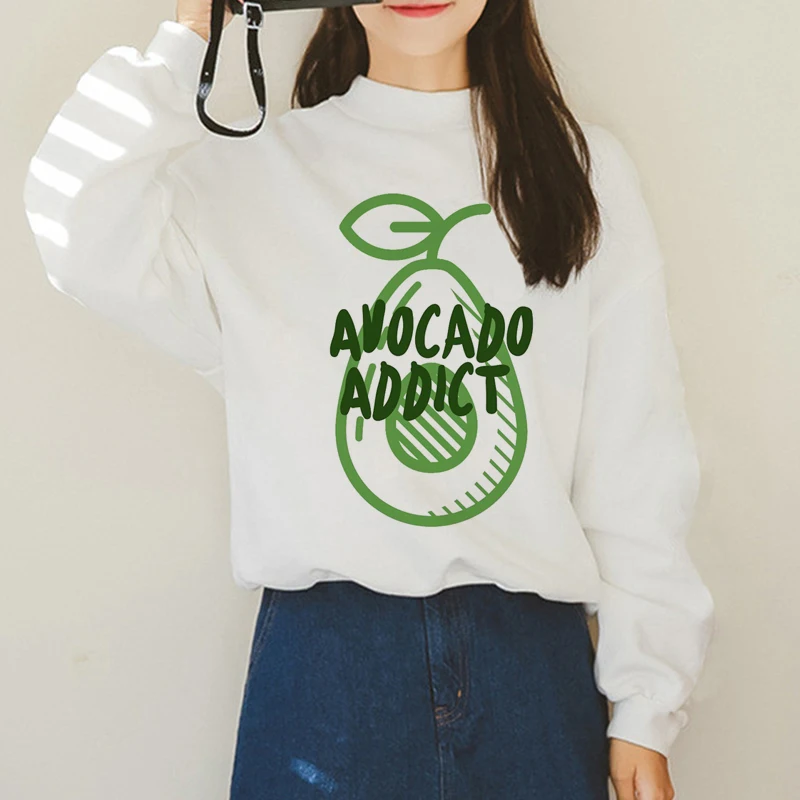 Avocado Harajuku Ullzang Small Fresh Warm Hoodies Women Vegan Kawaii Cartoon Print Sweatshirts 90s Graphic Fashion Hoody Female - Color: H1386