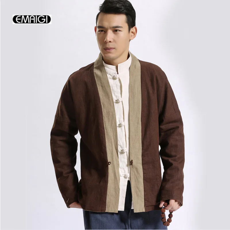 Double Side Wear Mens Jacket High Quality Linen Kimono