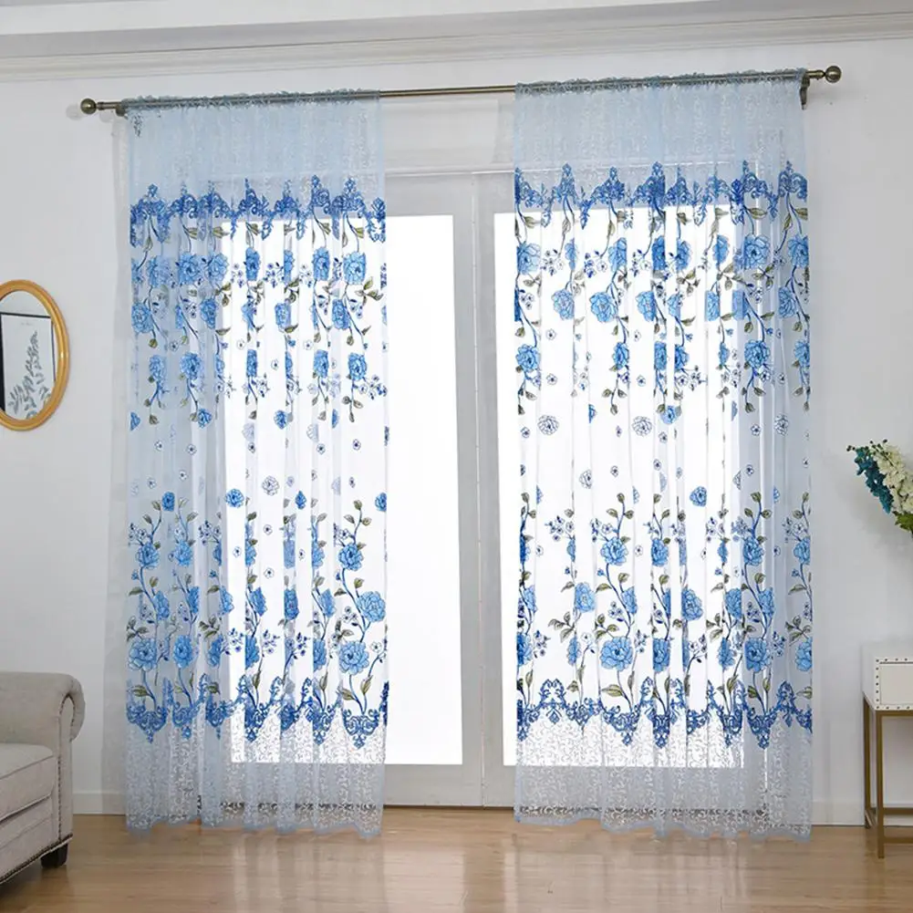 HiMISS Home Office Peony Pattern Printing Thin Window Tulle Curtain Pole Style | Дом и сад