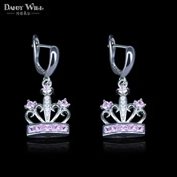 

Noble Silver Color Stunning Pink/Colorful/Red Cubic Zirconia Stone Women Long Crown Drop Earring With Easy Clasp E02034.5