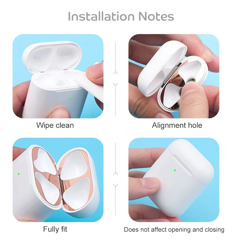 Металлическая Пылезащитная наклейка для Apple AirPods 2, чехол, покрытие, аксессуары, ультра-тонкая защитная упаковка, наклейка, кожа, самоклеющаяся пленка