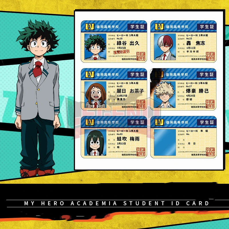Мой герой Академия Boku no Hero Akademia Izuku Midoriya Bakugou Shoto Tsuyu Косплей Студенческая карточка