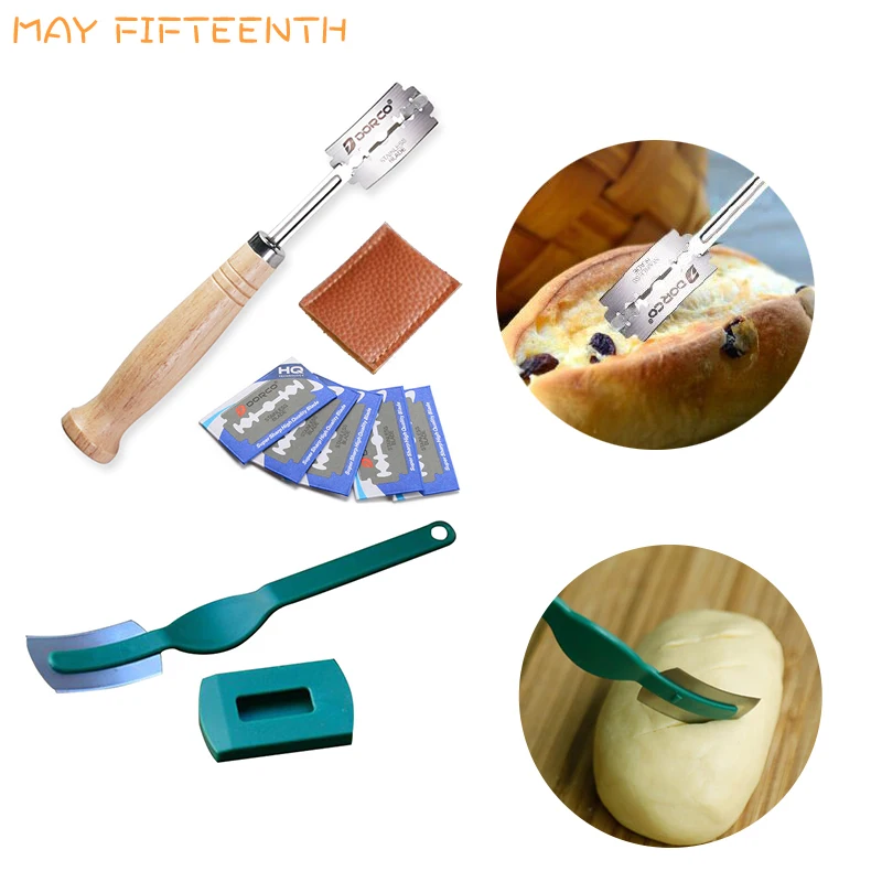 Пластиковые/деревянные инструменты для хлеба, хлебобулочные скребки, нож для хлеба/слайсер/резак, тесто, хлеб, зачетный, хромой с лезвиями и крышкой 376