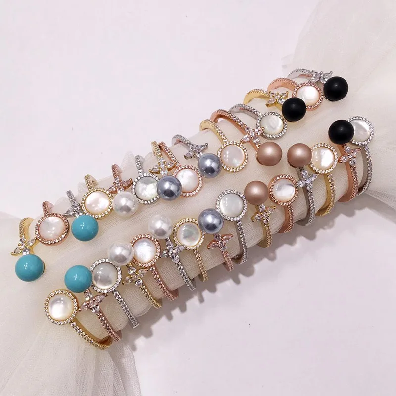 

Fashion pulseras cubic zirconia star cuff bangle simulated-pearl bracelets copper jewelry for women