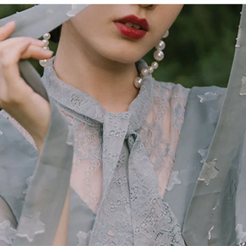 SWEETXUE/летнее элегантное платье в стиле ретро для девочек с вырезом, вышивкой, лентами и жемчужной пряжкой, с принтом звезды, кружевное платье с вышивкой